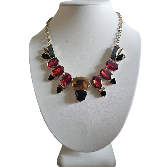 Chico’s Jonie Red and Black Rhinestones Statement Necklace - Picture 2 of 10